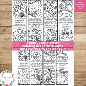 Psalm 27 Coloring Bible Verse Bookmarks KJV Scripture Christian Prayer Craft Doodle Keepsake Cards Gifts Rewards Classful