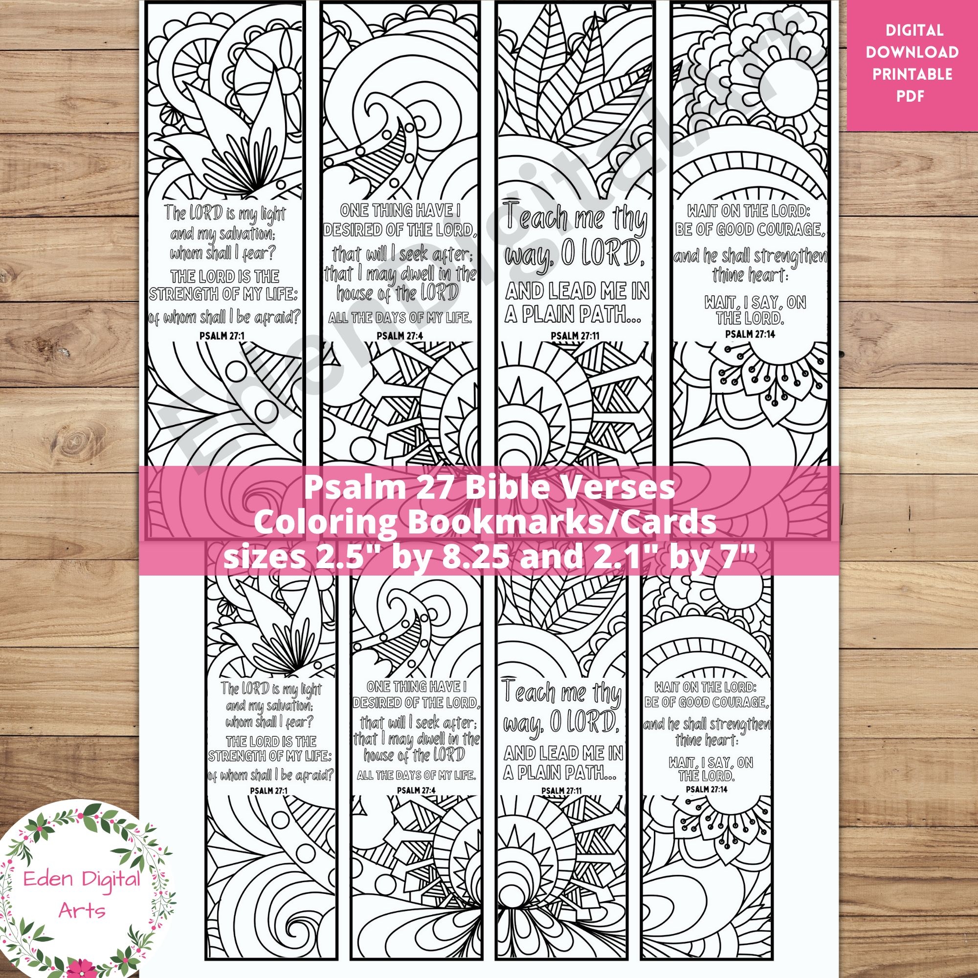 Psalm 27 Coloring Bible Verse Bookmarks KJV Scripture Christian Prayer Craft Doodle Keepsake Cards Gifts Rewards Classful