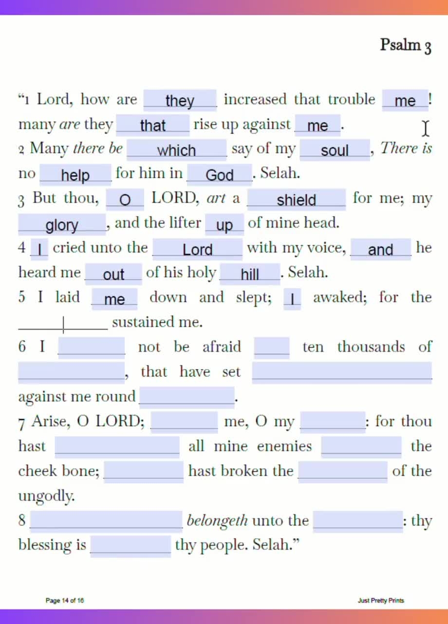Free Bible Study Sheets Printable Psalm 3