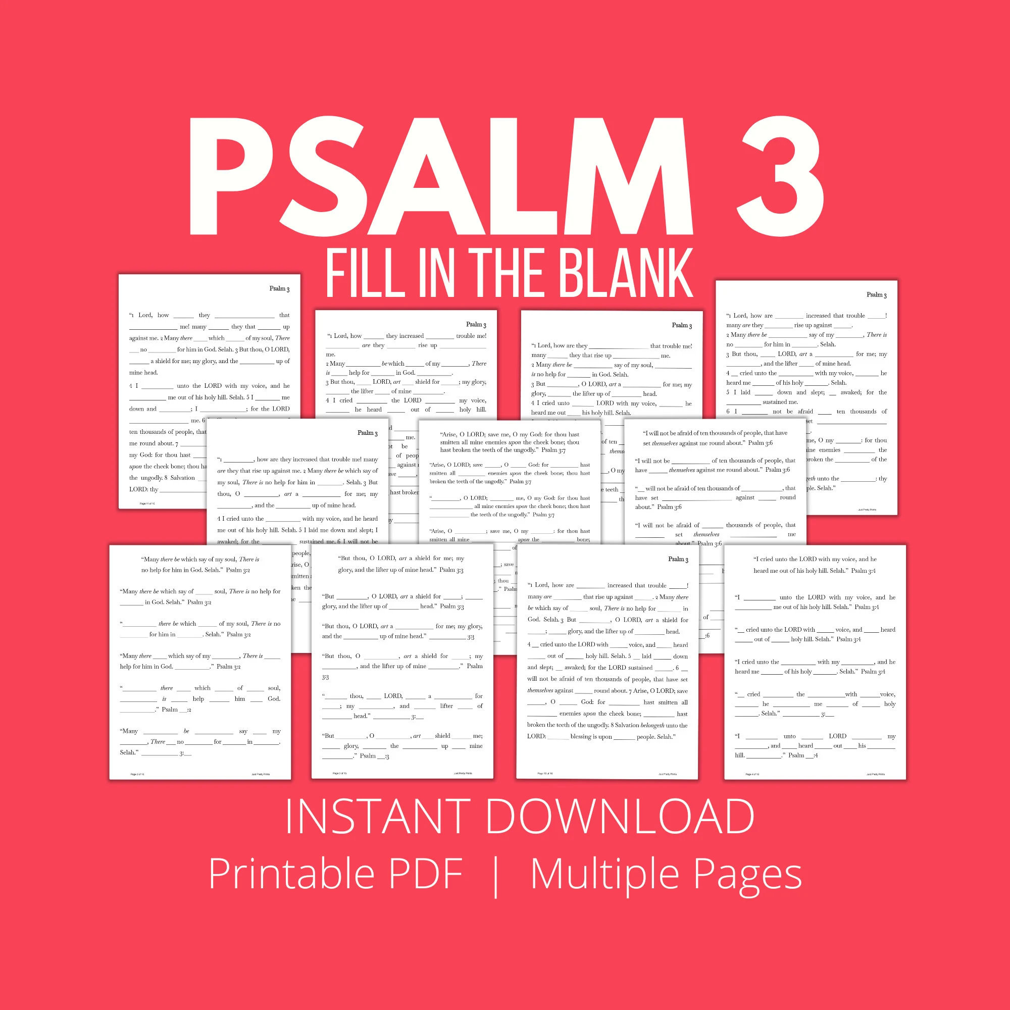 Psalm 3 Bible Study Printable Worksheet Bible Activity Bible Study Tool Fill In The Blank Scripture Printable Bible Worksheet Etsy