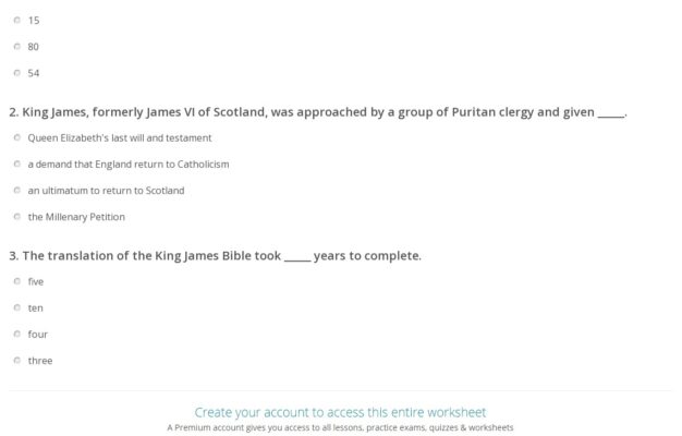 Quiz Worksheet History Of The King James Bible Study