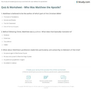 Quiz Worksheet Who Was Matthew The Apostle Study