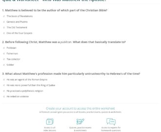 Quiz Worksheet Who Was Matthew The Apostle Study
