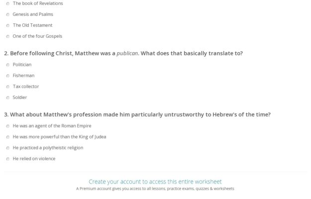 Quiz Worksheet Who Was Matthew The Apostle Study