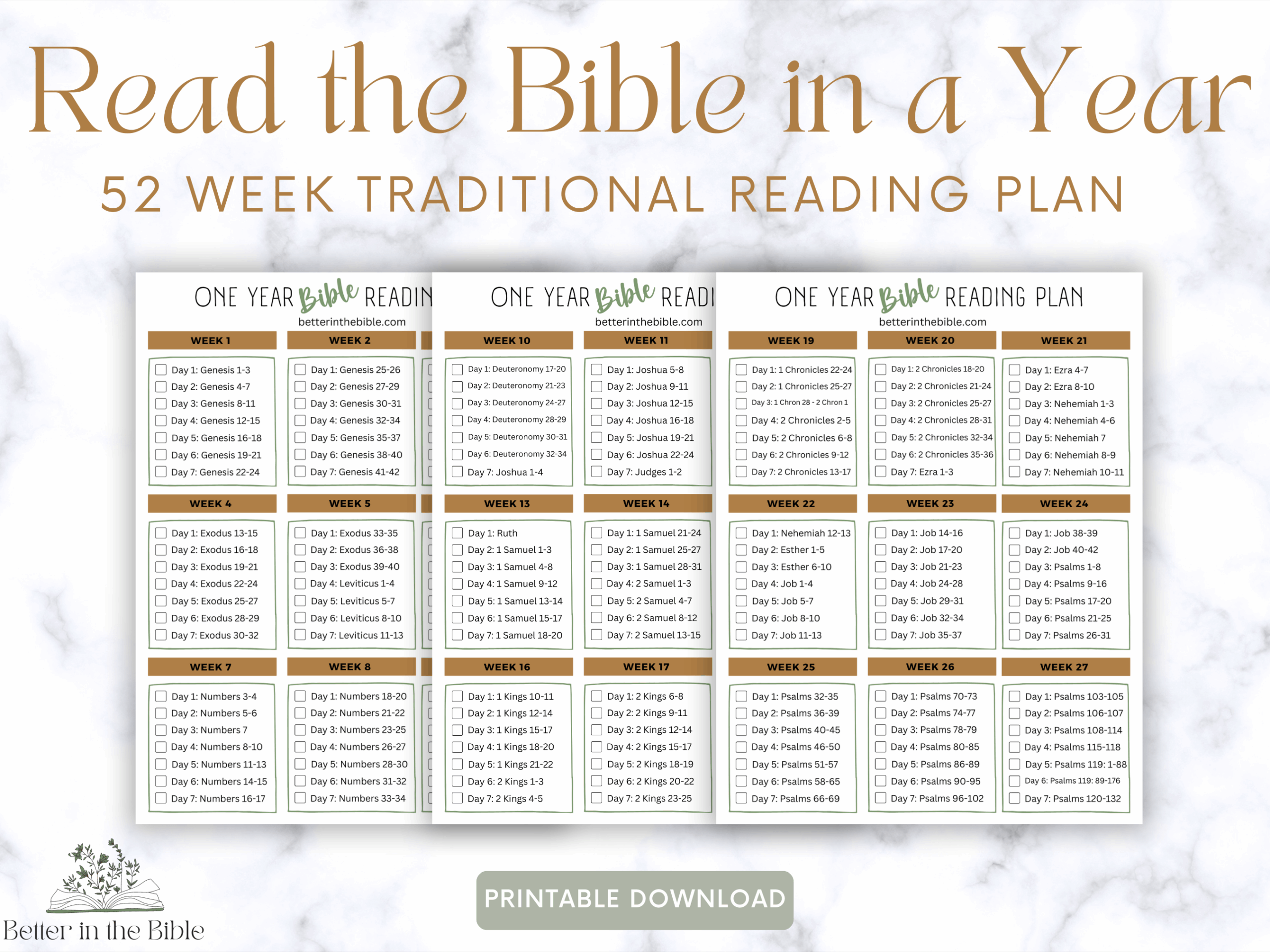 Read The Bible In A Year Chart PDF PRINTABLE Better In The Bible