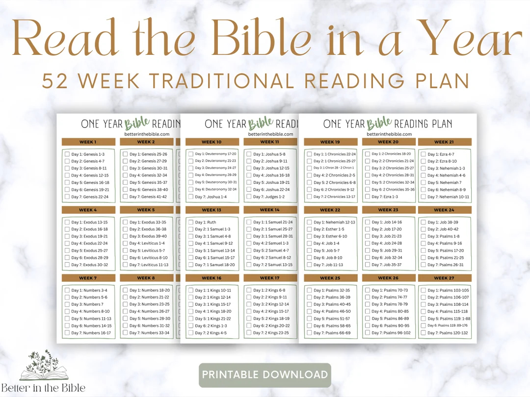 Read The Bible In A Year Chart Traditional Bible Reading Plan Printable Bible In A Year Chart Bible Reading Tracker Bible Tracker Etsy