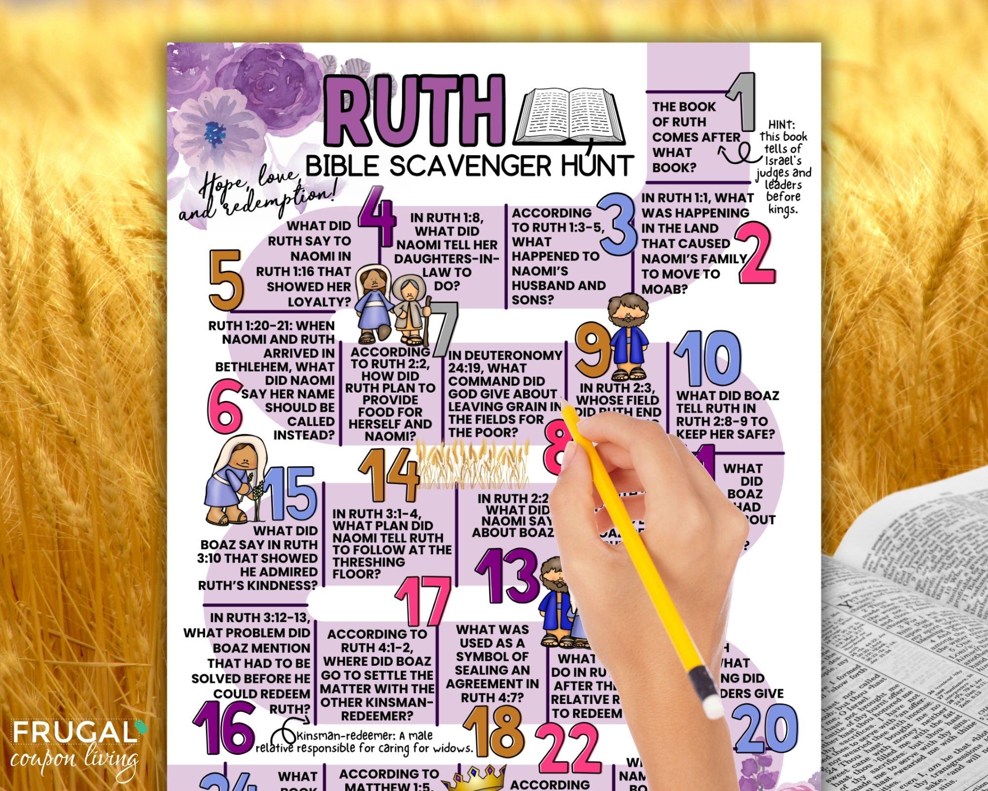 Ruth Bible Scavenger Hunt Old Testament Bible Trivia Printable Book Of Ruth Naomi Boaz Lineage Of Jesus Bible Study Bible Questions Etsy