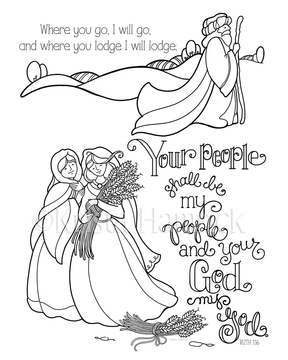 Ruth Coloring Page In Two Sizes 8 5X11 Bible Journaling 