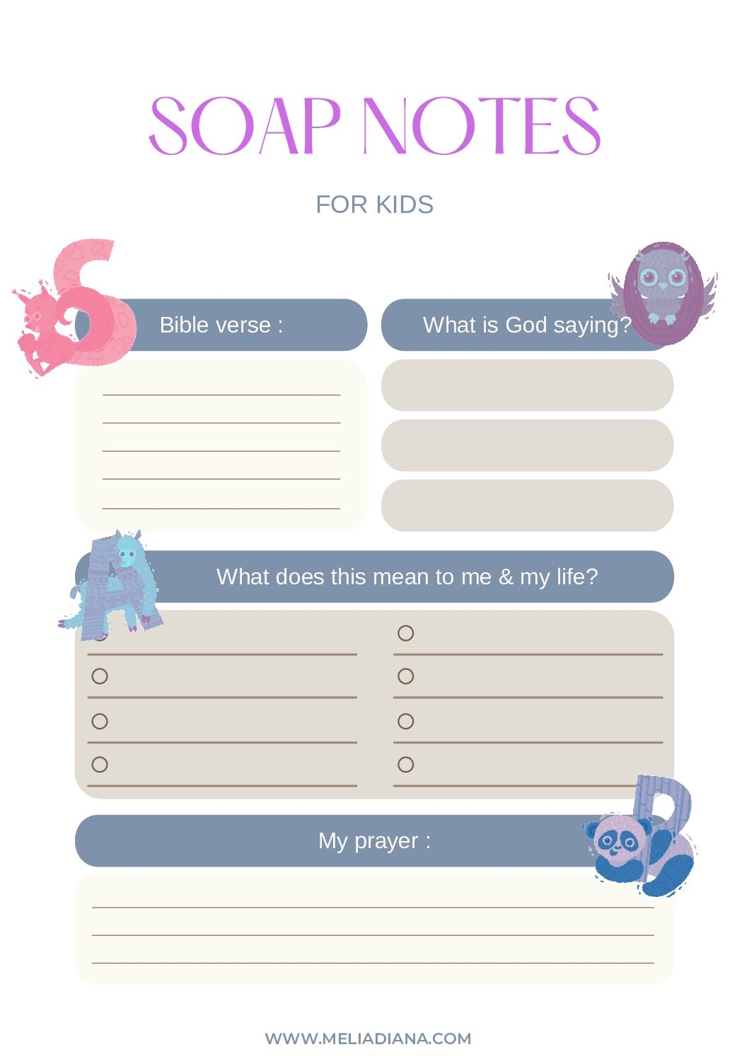 S O A P Note Bible Study For KIDS 