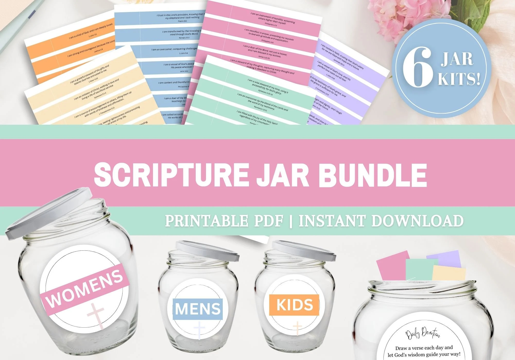 Scripture Jar Bundle Printable Make Your Own Scripture Jar Prayer Jar Bundle Affirmation Jar Bible Verse Jar Etsy