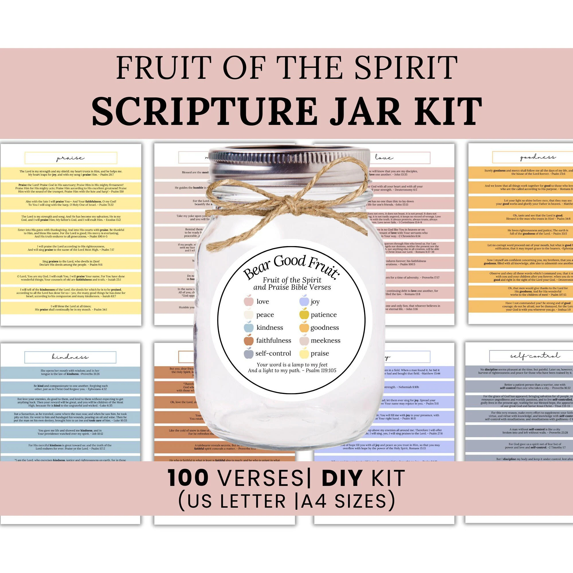 Scripture Jar Printable With Fruit Of The Spirit Praise Scriptures Prayer Jar Kit Printable For DIY Printable Download Christian Gift Etsy