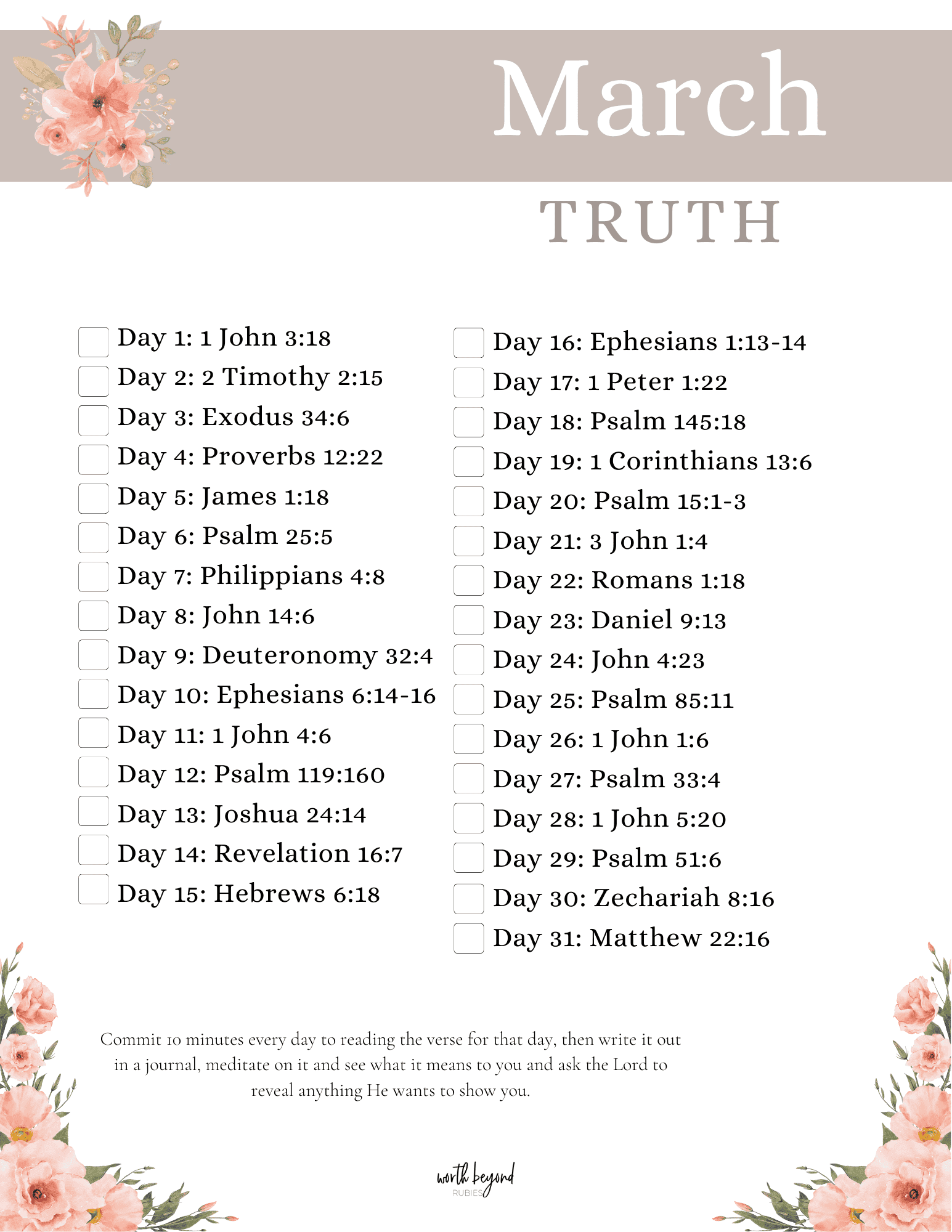 1 Year Bible Reading Plan Printable Floral