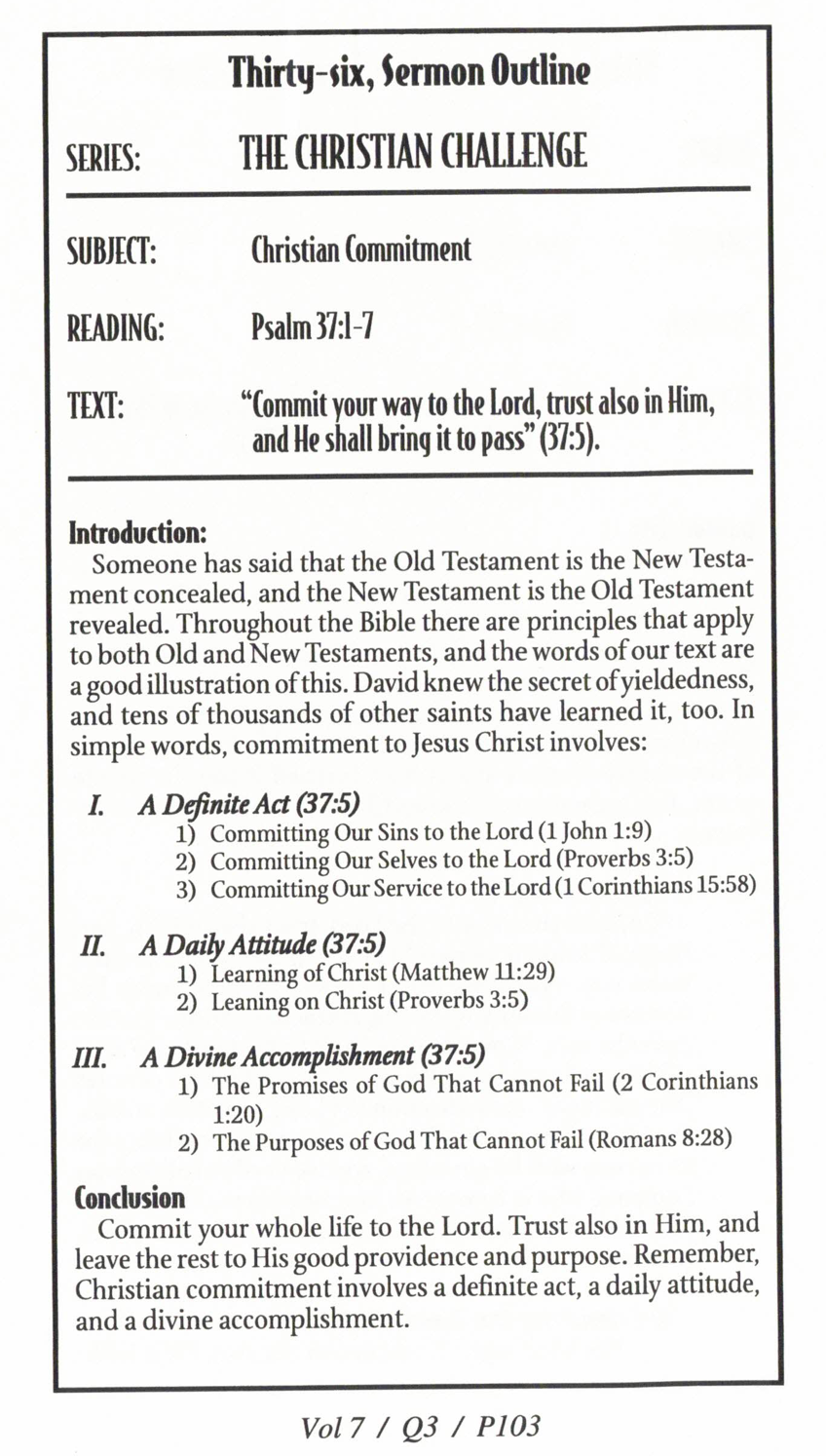 Sermon Outline Psalm 37 1 7 Christian Commitment