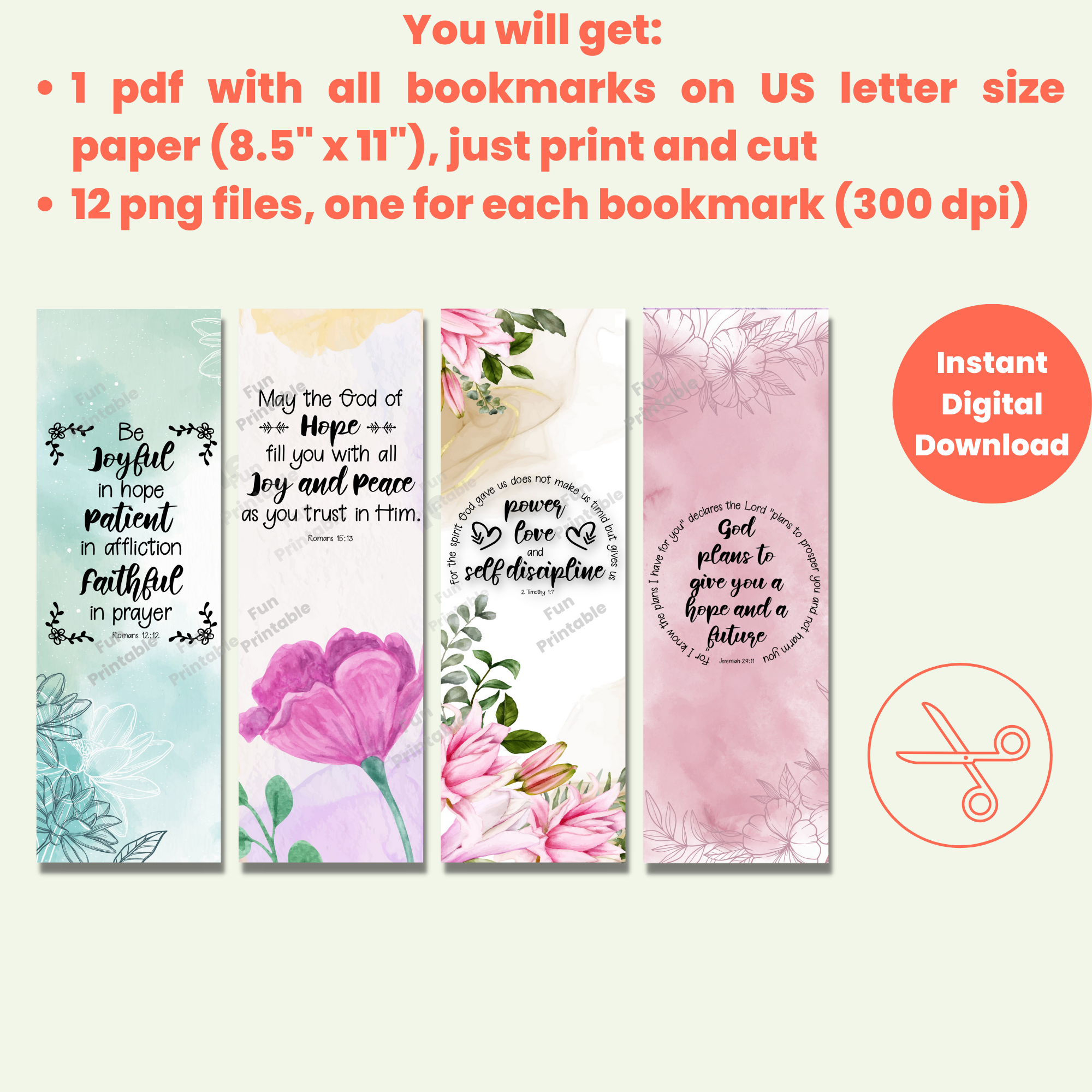 Set Of 12 Printable Watercolor Flower Bible Verses Of Thanks And Hope Bookmarks Fun Printable