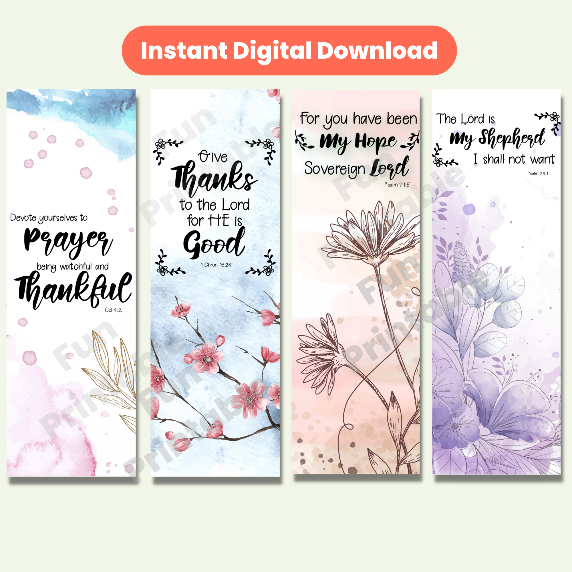 Set Of 12 Printable Watercolor Flower Bible Verses Of Thanks And Hope Bookmarks Fun Printable