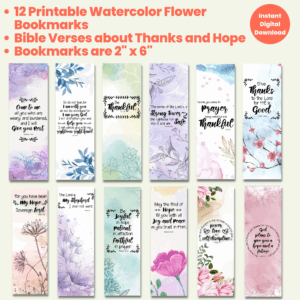 set of 12 printable watercolor flower bible verses of thanks and hope bookmarks fun printable