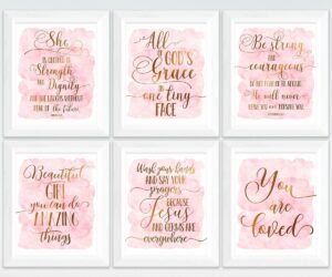 Set Of 6 Nursery Printable Bible Verse Wall Art Pink Gold Nursery Decor Girl EBay