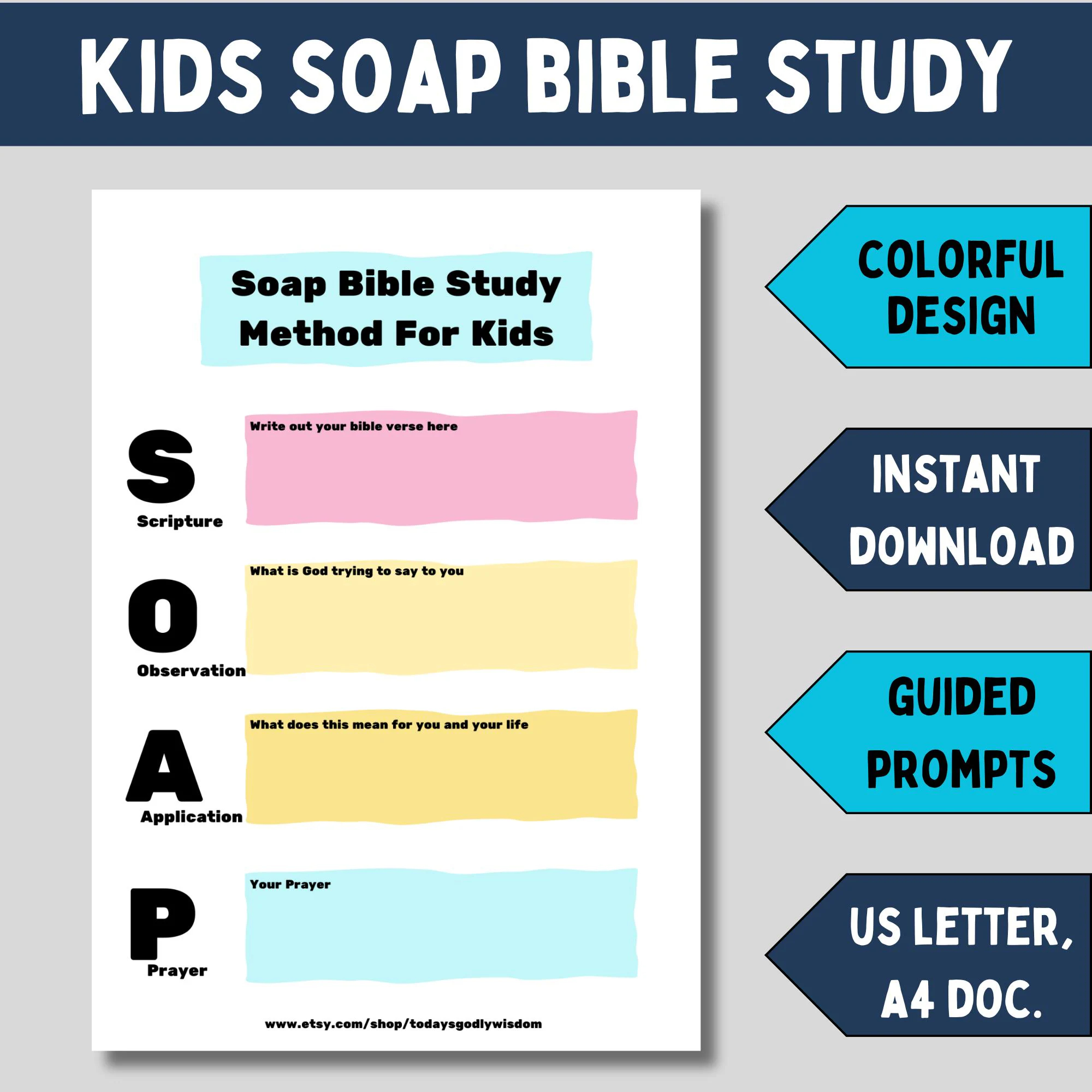 SOAP Bible Study Journal For Kids Beginner Friendly SOAP Template For Sunday School Printable SOAP Acronym Study Guide For Children Etsy