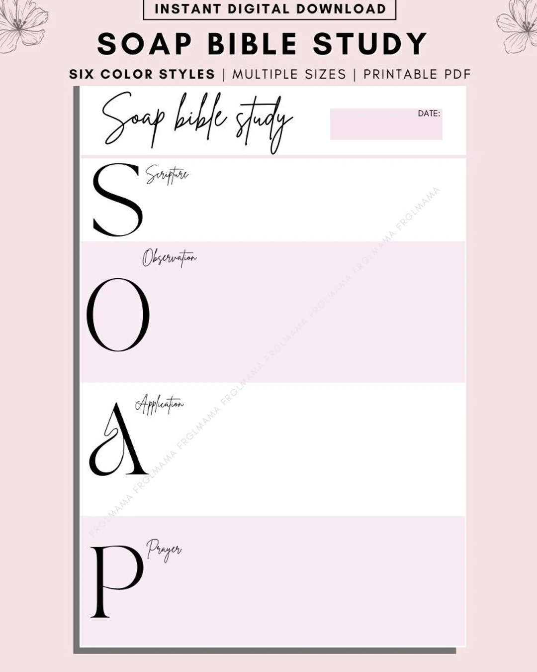 SOAP Bible Study Printable Template Scripture Observation Application Prayer Bible Study Printable Bible Journaling Bible Planner Etsy