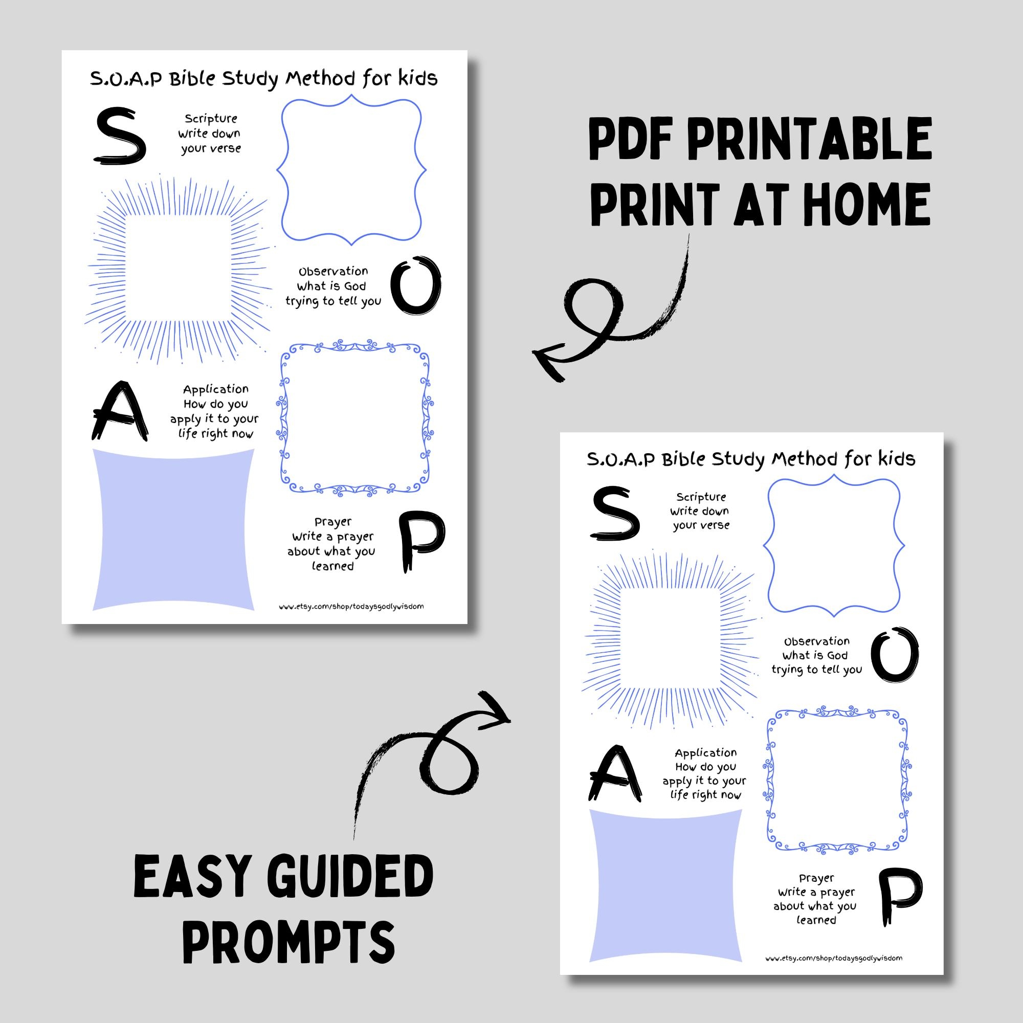 SOAP Bible Study Template For Kids Bible Printable With SOAP Acronym Bible Reading Method For Childrens Sunday School Class Activities Etsy