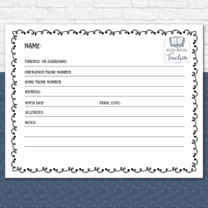 Sunday School Attendance Cards Kids Bible Teacher