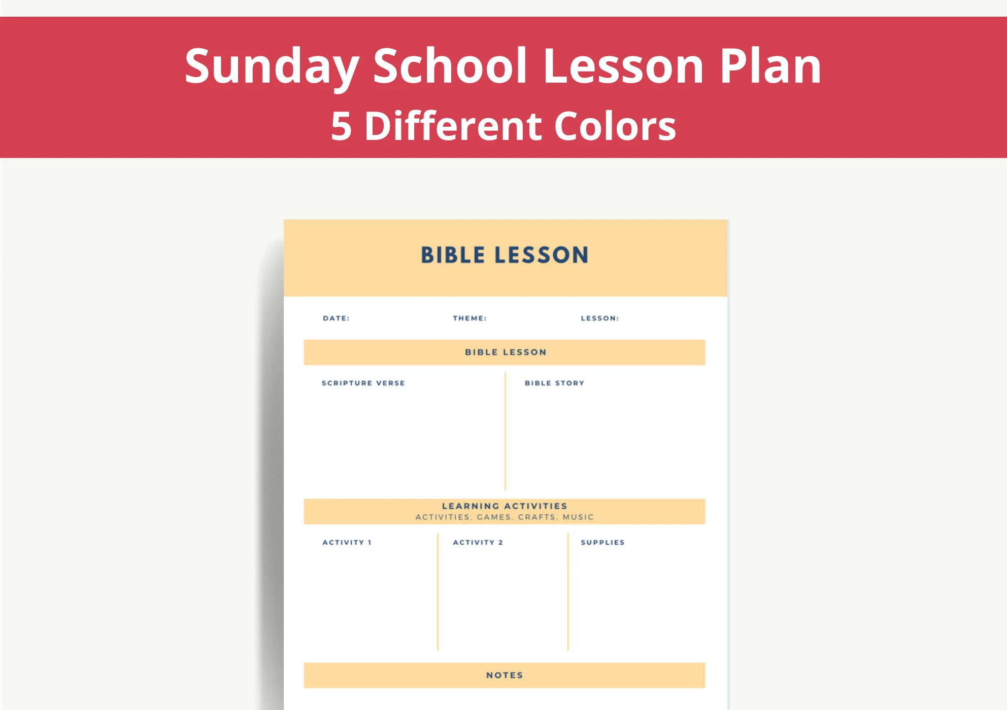 Sunday School Bible Lesson Planner Blank Digital Printable Downloadable PDF Template Etsy
