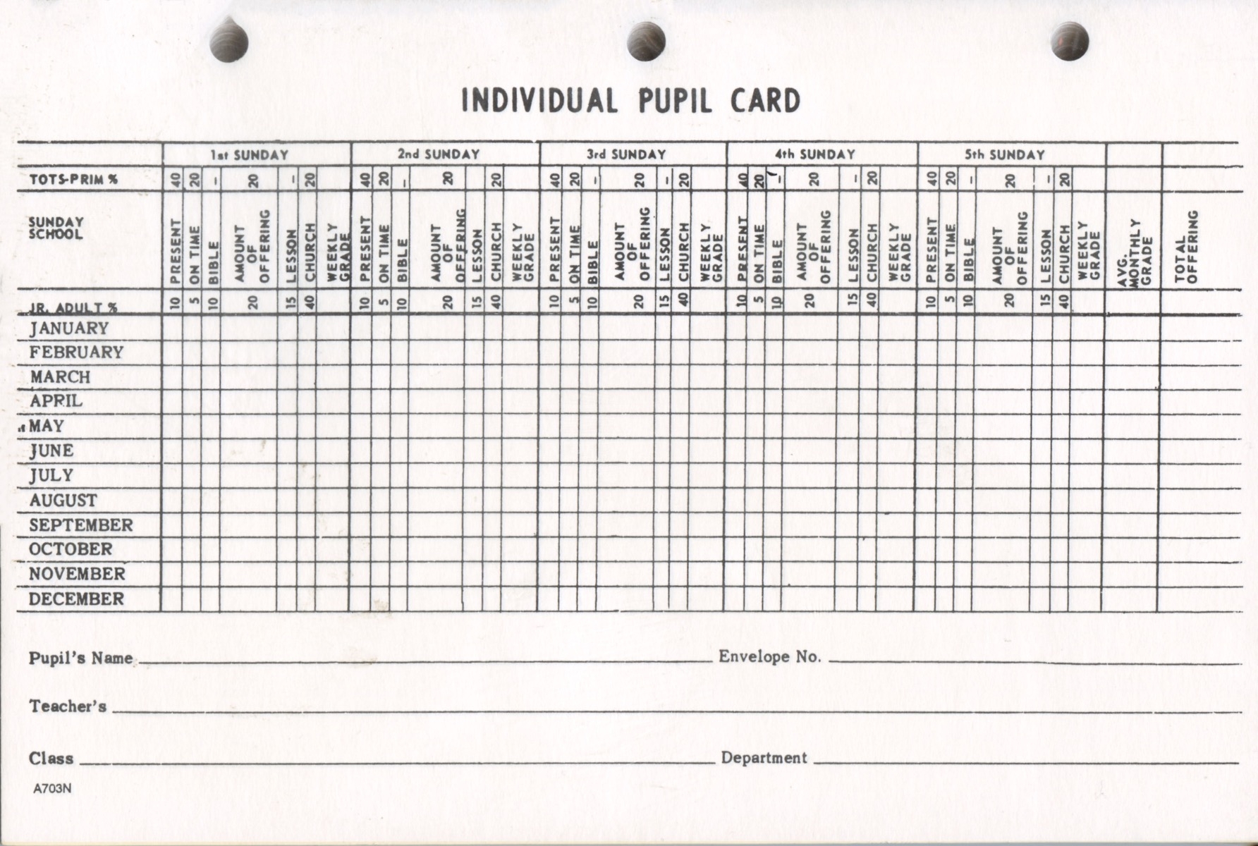 sunday school individual pupil card bogard press
