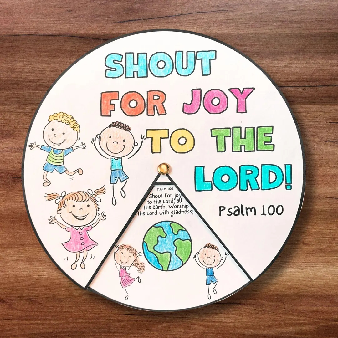 Sunday School Psalm 100 Bible Lesson Coloring Wheel Craft Printable Activity Scripture Memory Game Christian Homeschool Thanksgiving Project Etsy