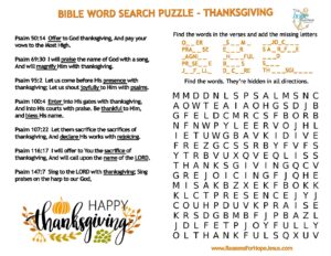 Thanksgiving Word Search Puzzle Reasons For Hope Jesus