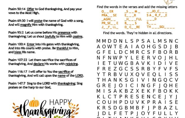Thanksgiving Word Search Puzzle Reasons For Hope Jesus