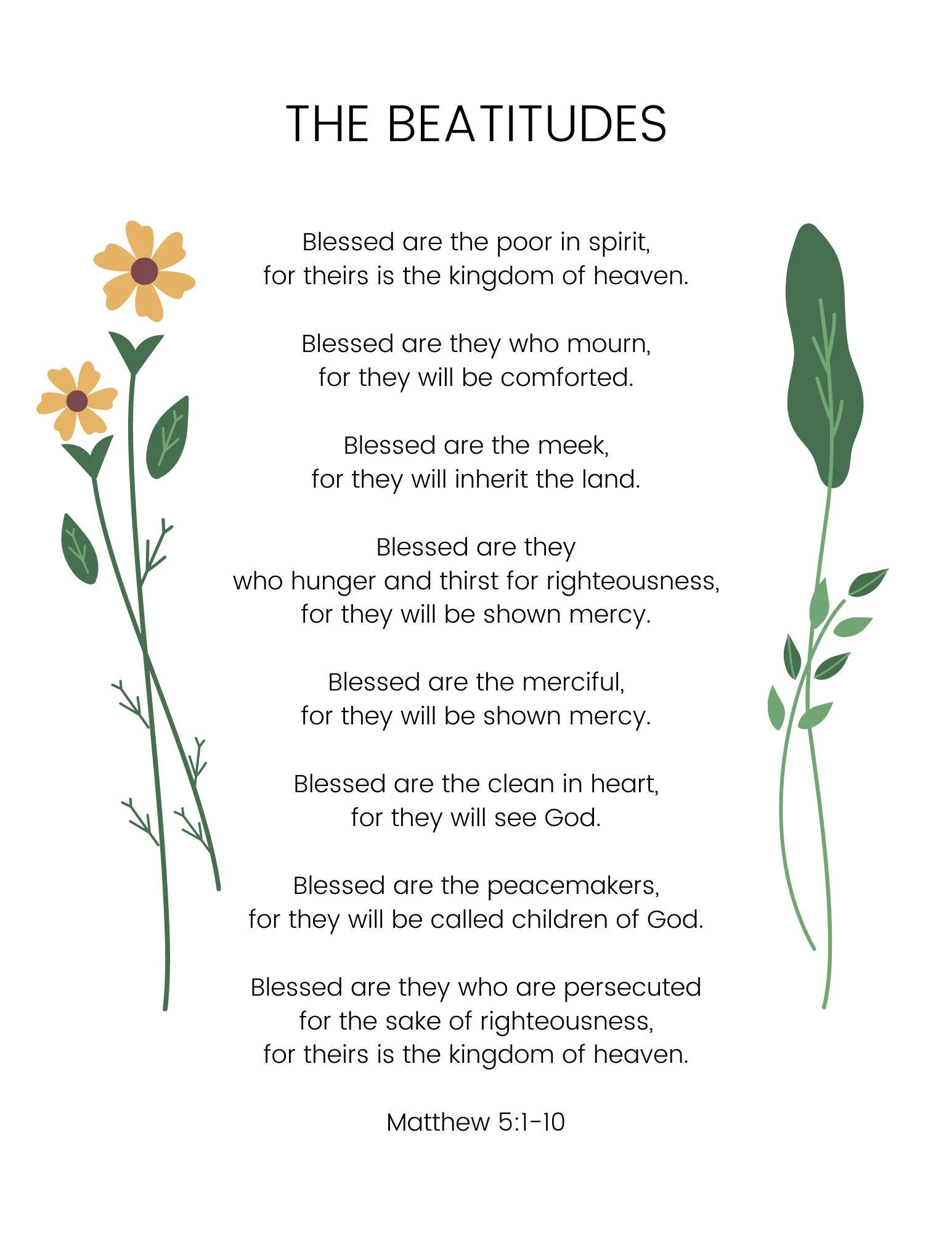 Beatitudes in the Bible Printable