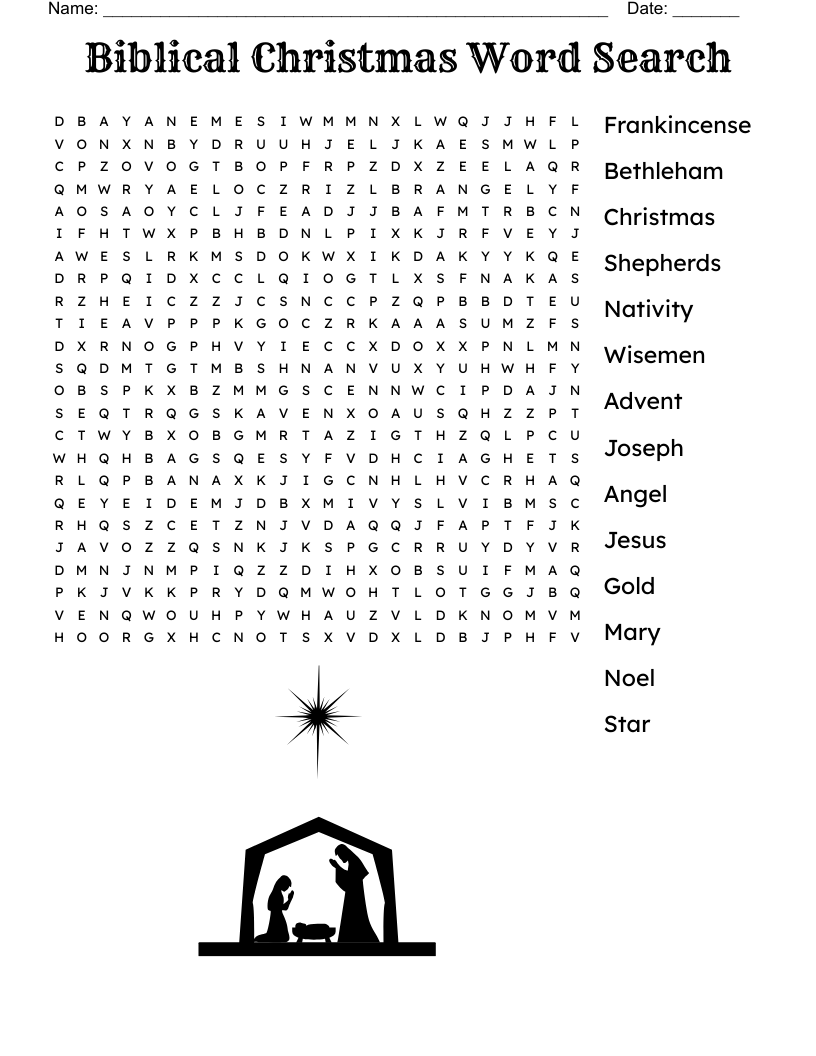 The Christmas Story Word Search WordMint