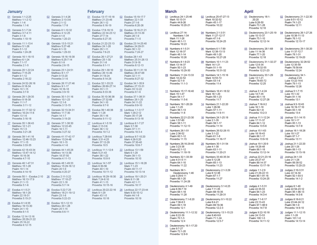 1 Year Bible Reading Schedule Printable