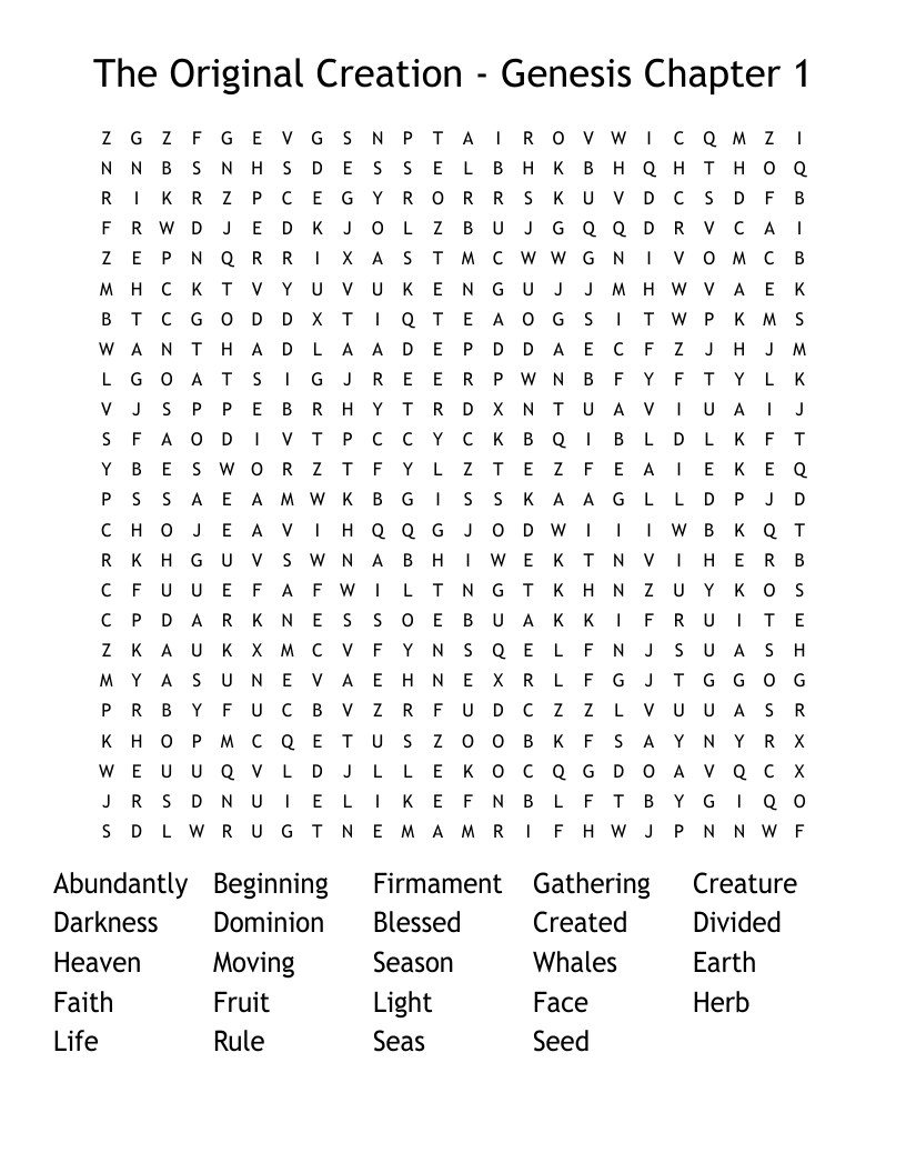 The Original Creation Genesis Chapter 1 Word Search WordMint