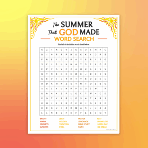 The Summer That God Made Word Search Game Printable For Church Kids Teens Adults Sunday School Ministry Bible Learning Activity Classful