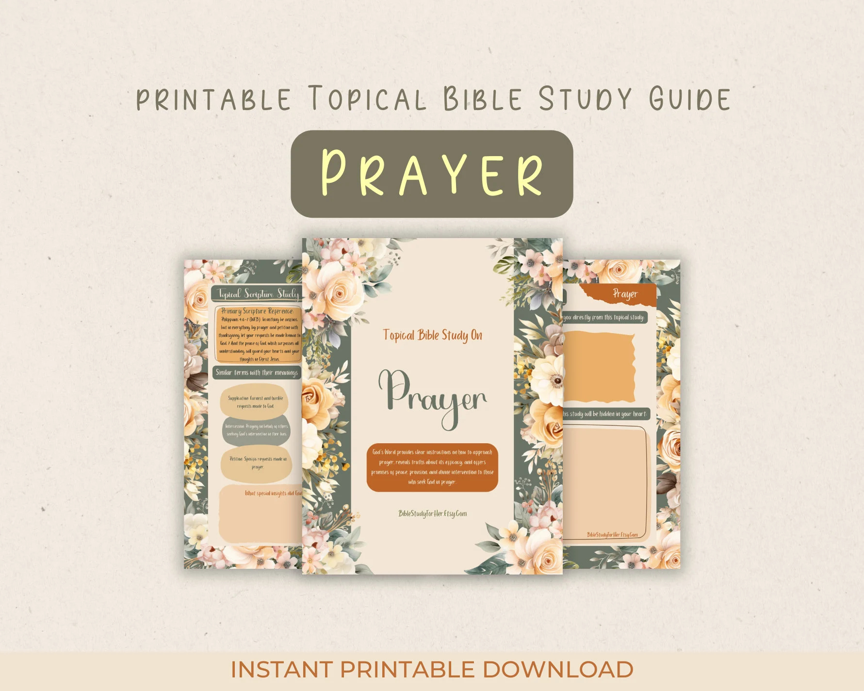 Topical Study On Prayer Guide For Women Beginners Sunday School Lessons Worksheets Digital Downloads Faith Printables Etsy
