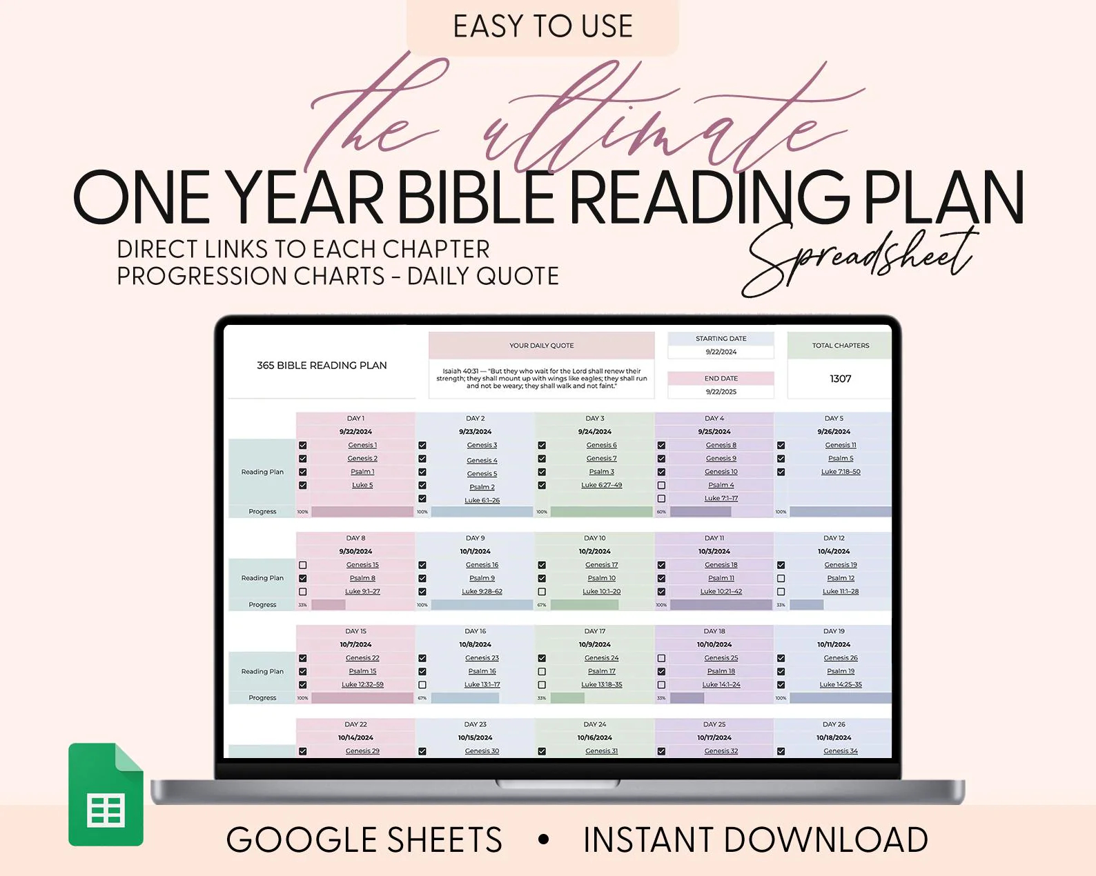 One Year Chronological Bible Reading Plan Printable
