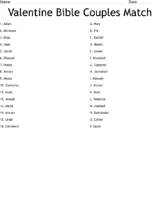 Valentine Bible Couples Match Worksheet WordMint