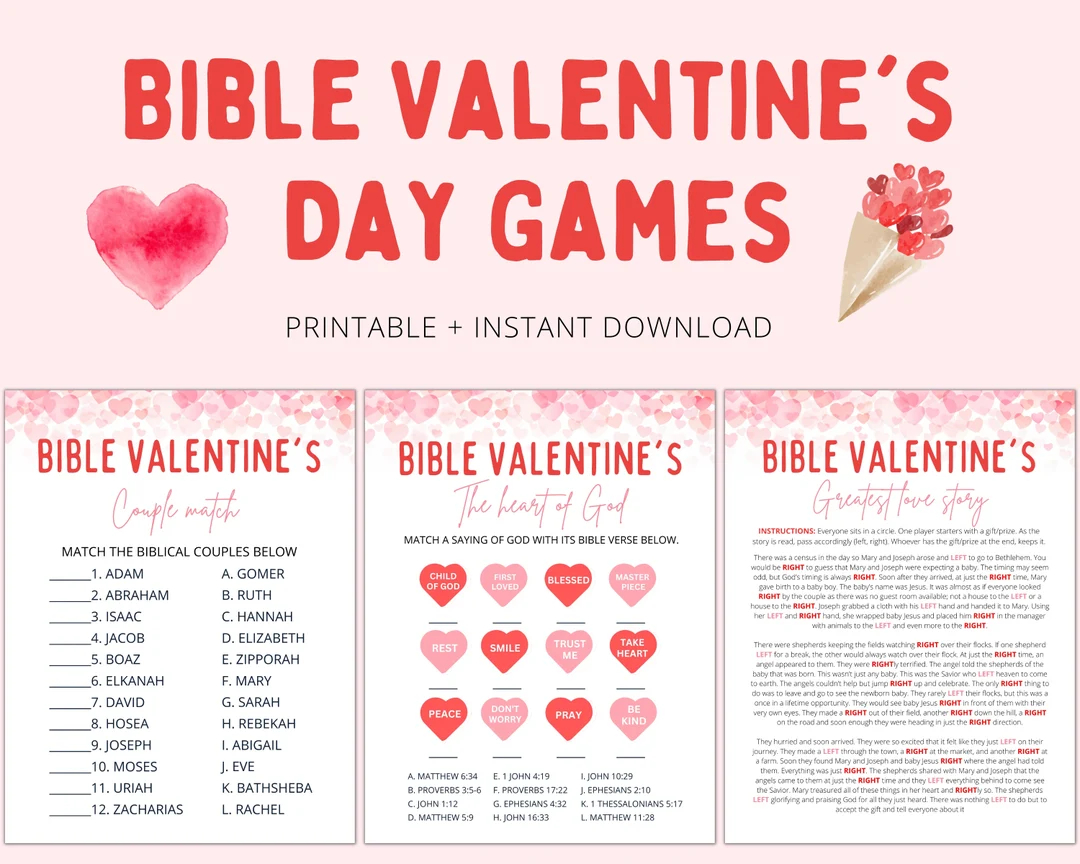 Valentine s Bible Games Valentine s Church Games Valentine s Party Games Valentine s Games Christian Valentines Games Printable Etsy