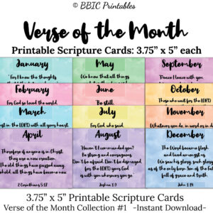 Verse Of The Month Scripture Cards C1 INSTANT DOWNLOAD 3 75x5 Watercolor Monthly Bible Verse Digital Printable Scripture Cards JPG Pdf Etsy