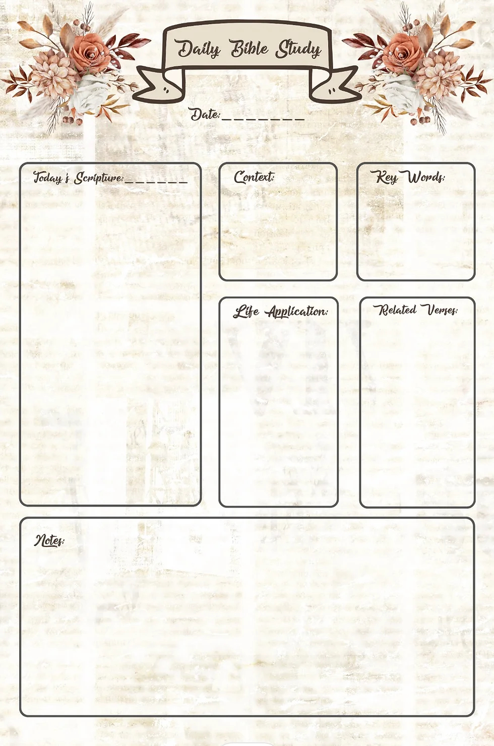 Vintage Background Daily Bible Study Sheets Digital Download All Things Life