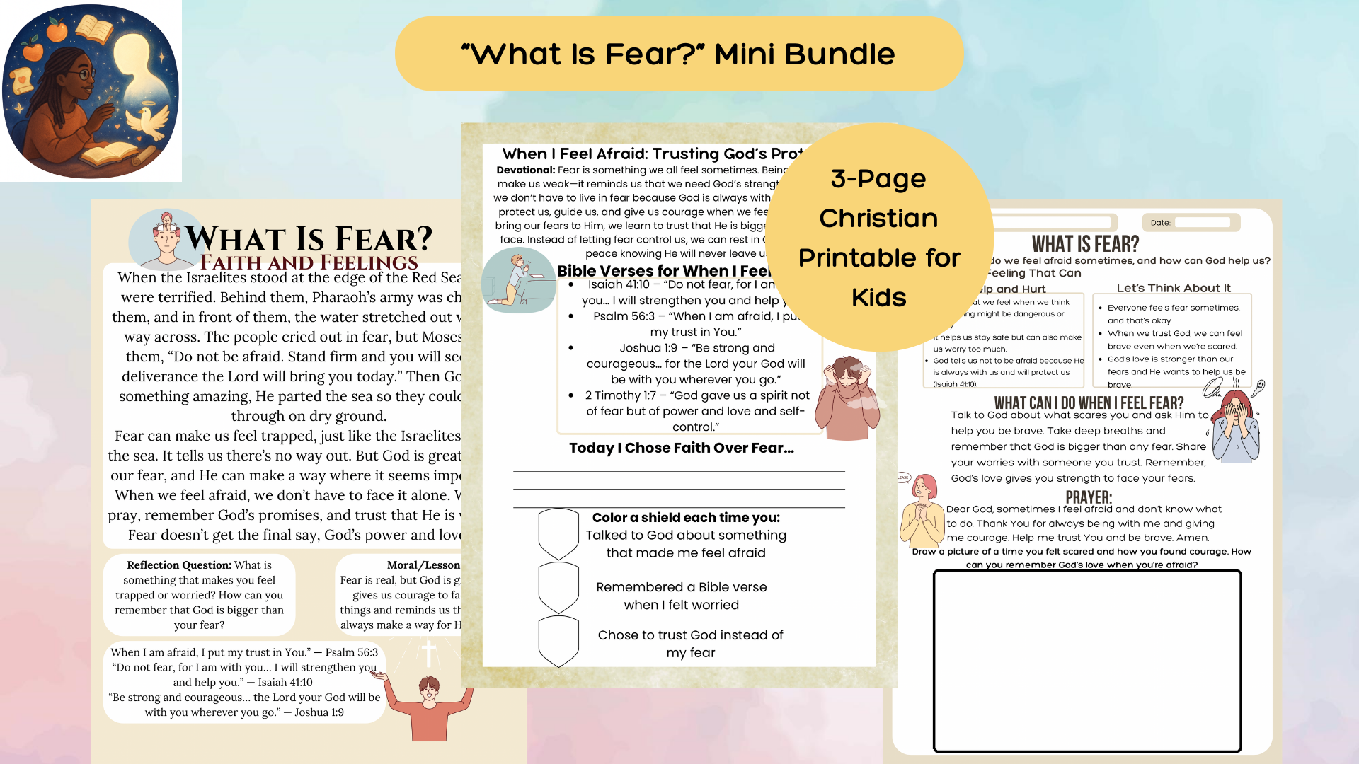 What Is Fear Mini Bundle Faith And Feelings Bible Lesson For Kids Christian Printable Activities With Drawing Prompt Journal Page And Fact Sheet For Sunday School Homeschool Emotional Learning Devotional Classful