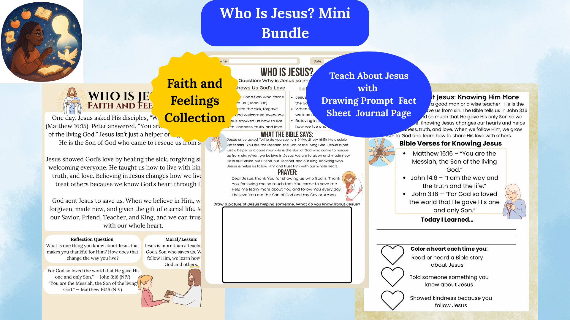 Who Is Jesus Mini Bundle Bible Lessons For Kids Printable Christian Activities Sunday School And Homeschool Resources Learn About Jesus Life Teachings And Love Through Fun Faith Based Worksheets And Reflection Questions 