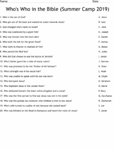 Who s Who In The Bible Summer Camp 2019 Worksheet WordMint