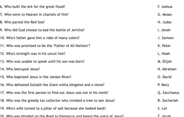 Who s Who In The Bible Summer Camp 2019 Worksheet WordMint