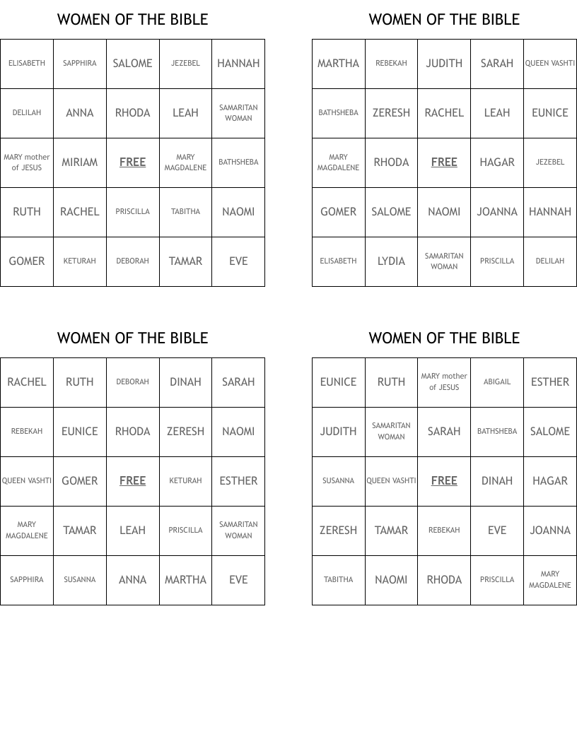 WOMEN OF THE BIBLE Bingo Cards WordMint
