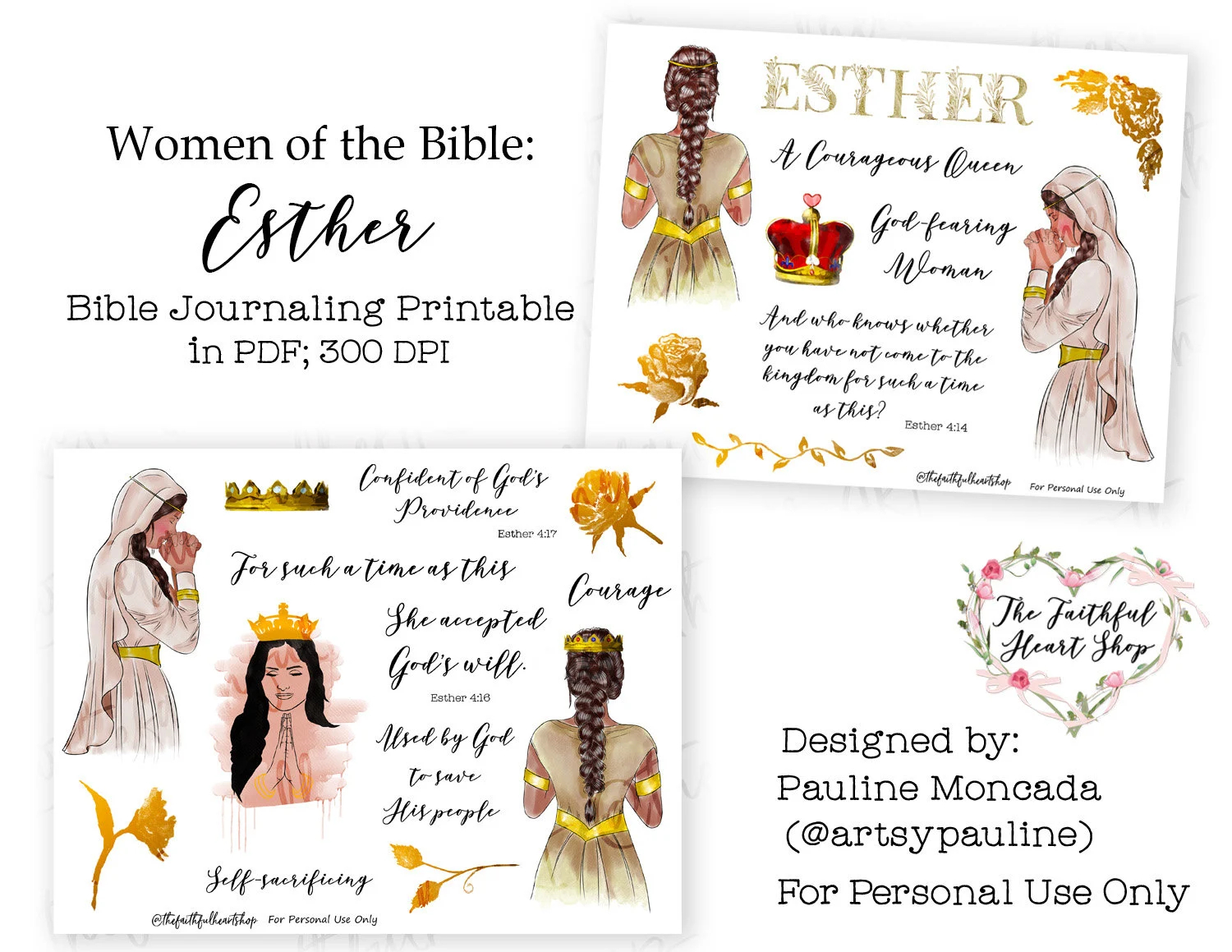 Women Of The Bible Esther Bible Journaling faith Planner Digital Download Printable Etsy
