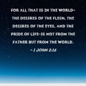 1 John 2 16 For All That Is In The World the Desires Of The Flesh The Desires Of The Eyes And The Pride Of Life is Not From The Father But From The World