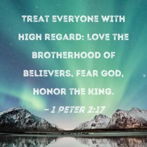 1 Peter 2 17 Treat Everyone With High Regard Love The Brotherhood Of Believers Fear God Honor The King