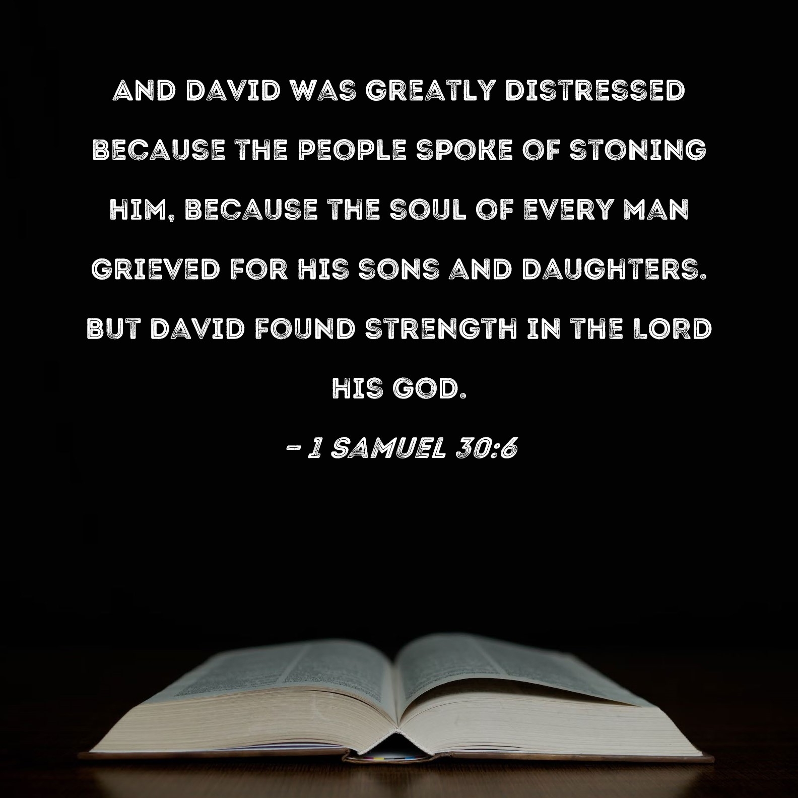 1 Samuel 30 6 And David Was Greatly Distressed Because The People Spoke Of Stoning Him Because The Soul Of Every Man Grieved For His Sons And Daughters But David Found Strength In